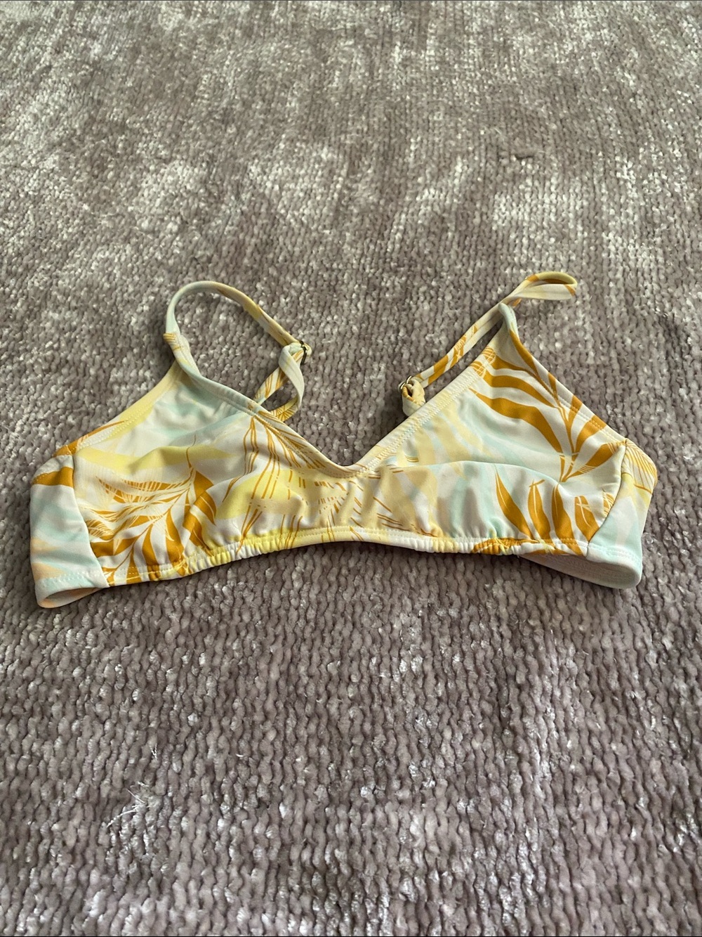 Yellow Leaf Print Bikini Top